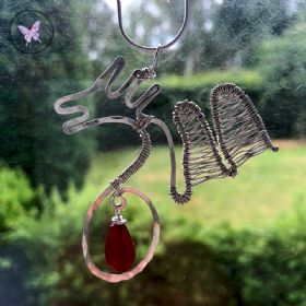 Silver Wire Wrapped Dragon Pendant with Ruby